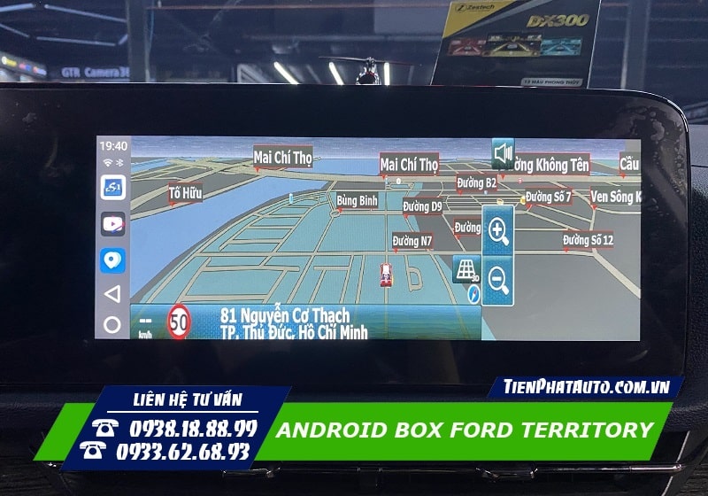 Android Box Ford Territory tích hợp phần mềm chỉ đường và cảnh báo giao thông
