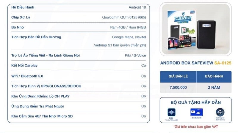 Bảng giá và cấu hình của Android Box Safeview SA 6125