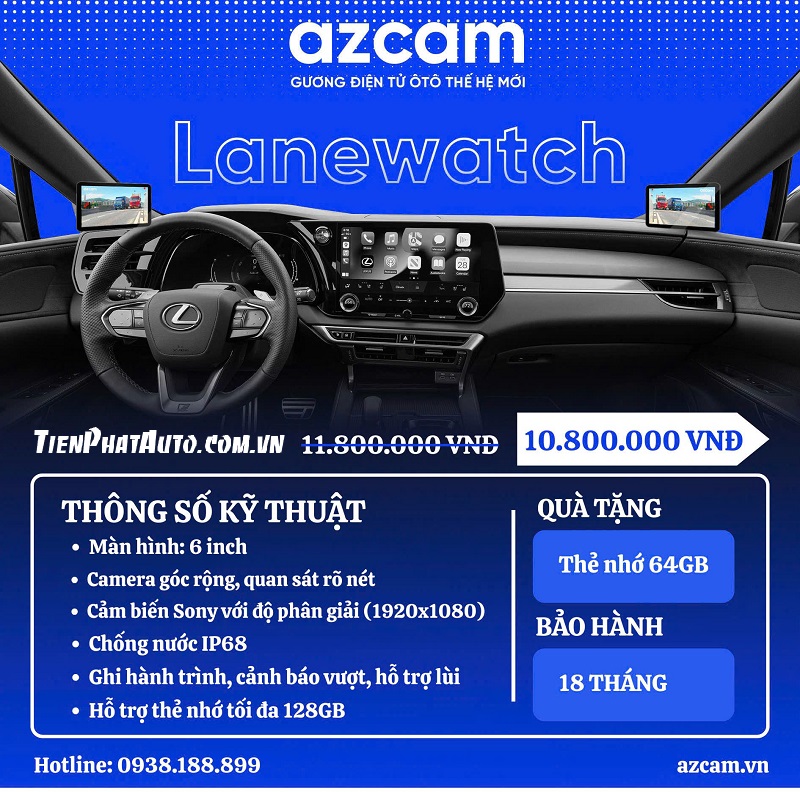Bảng giá gương chiếu hậu điện tử Azcam Lanewatch