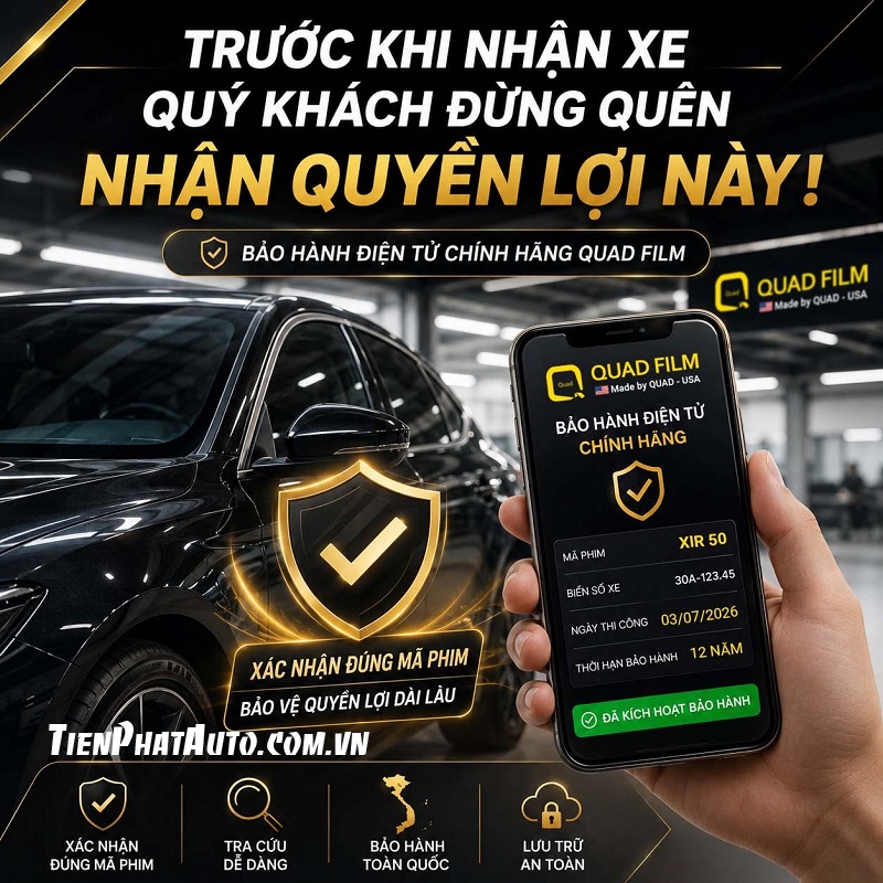 Phim cách nhiệt QUAD chính hãng được kích hoạt bảo hành điện tử Phim cách nhiệt QUAD chính hãng được kích hoạt bảo hành điện tử