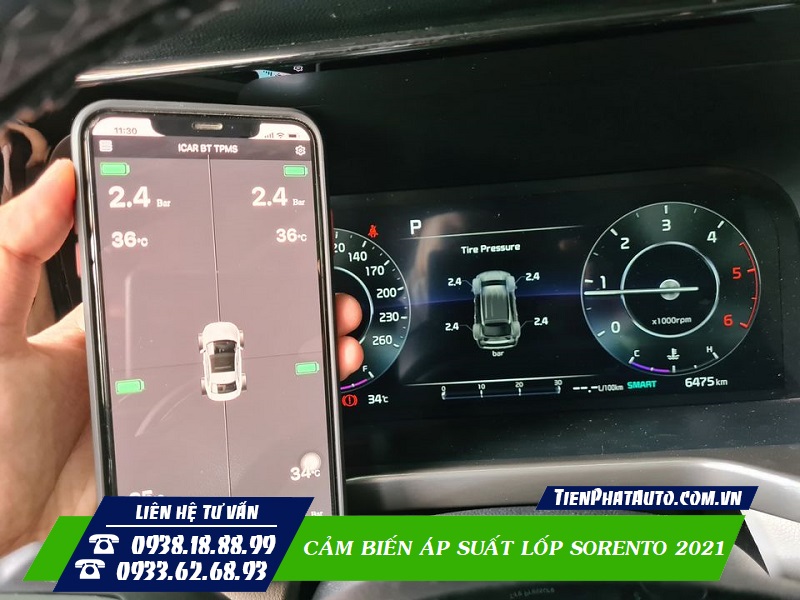 Áp suất lốp iCar xem được trên điện thoại và đồng hồ ODO cho Sorento 2021