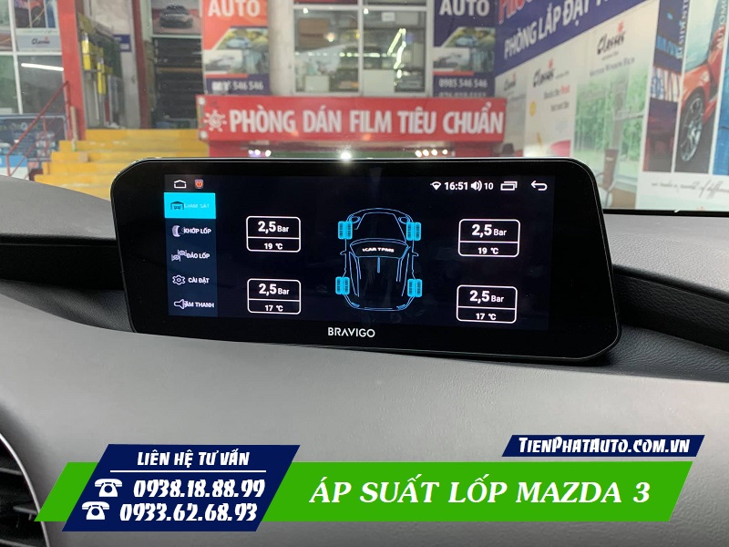 Cảm biến áp suất lốp Mazda 3 2021 tích hợp màn hình Android
