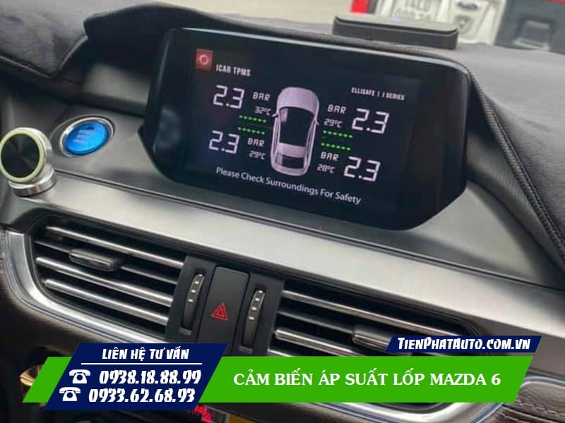 Cảm biến áp suất lốp Mazda 6 hiển thị ngay trên màn hình DVD