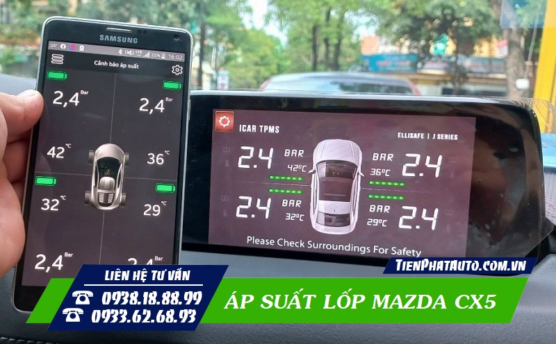 Cảm biến áp suất lốp Mazda CX5 tích hợp màn hình zin xem được trên điện thoại