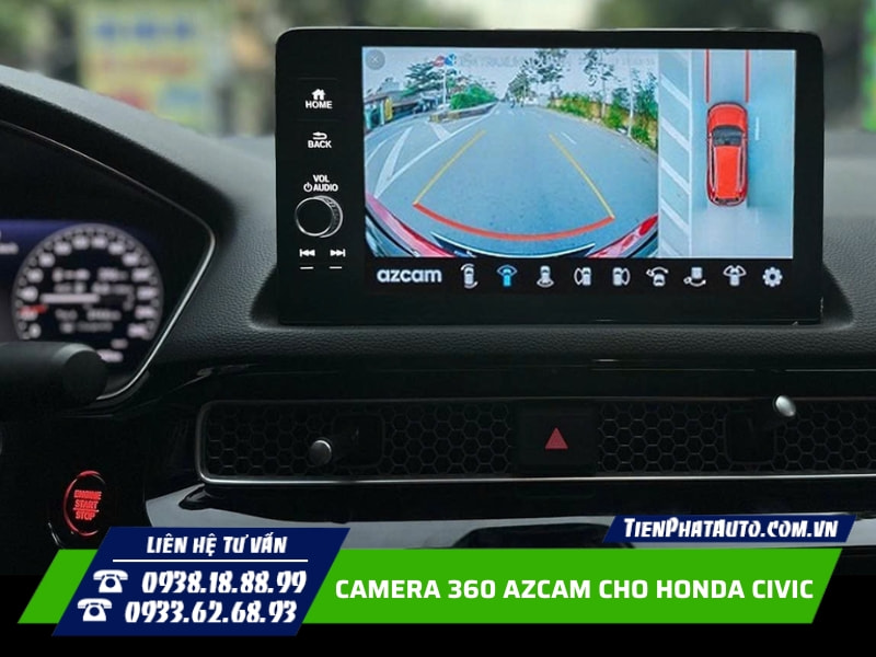 Lắp camera 360 Azcam cho Honda Civic trên màn hình zin