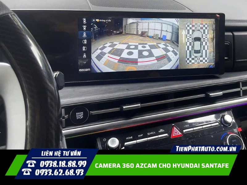 Lắp camera 360 Azcam cho Hyundai Santafe trên màn hình zin