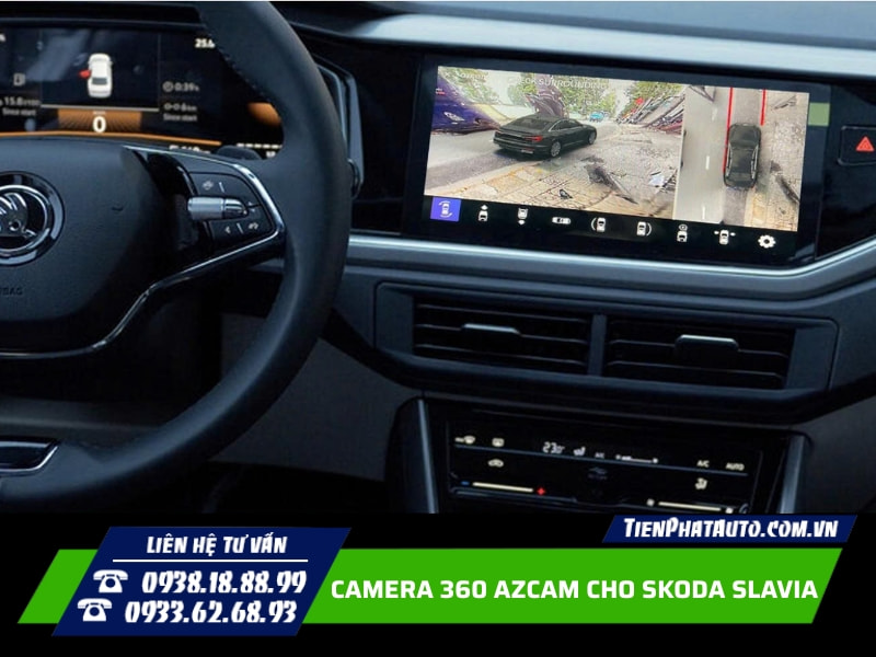Lắp camera 360 Azcam cho Skoda Slavia trên màn hình zin
