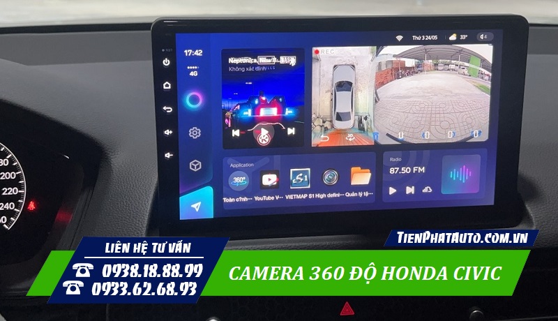 Màn hình Android tích hợp camera 360 độ cho Honda Civic 2022