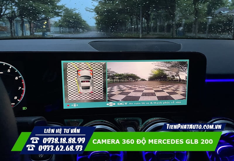 Hình ảnh camera 360 độ Mercedes GLB 200 hiển thị phía trước xe