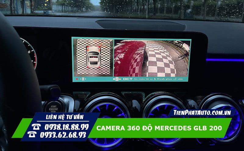 Camera 360 độ Mercedes GLB 200 hiển thị các góc quay theo tính hiệu xi nhan