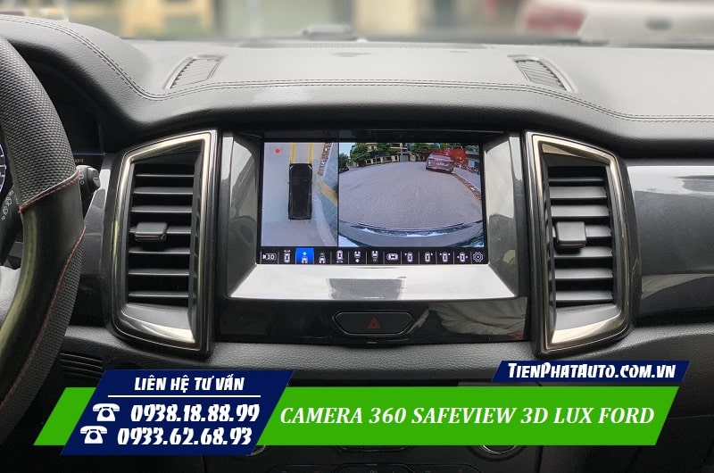 Camera 360 Safeview 3D Lux Ford hiển thị toàn cảnh khi khởi động xe