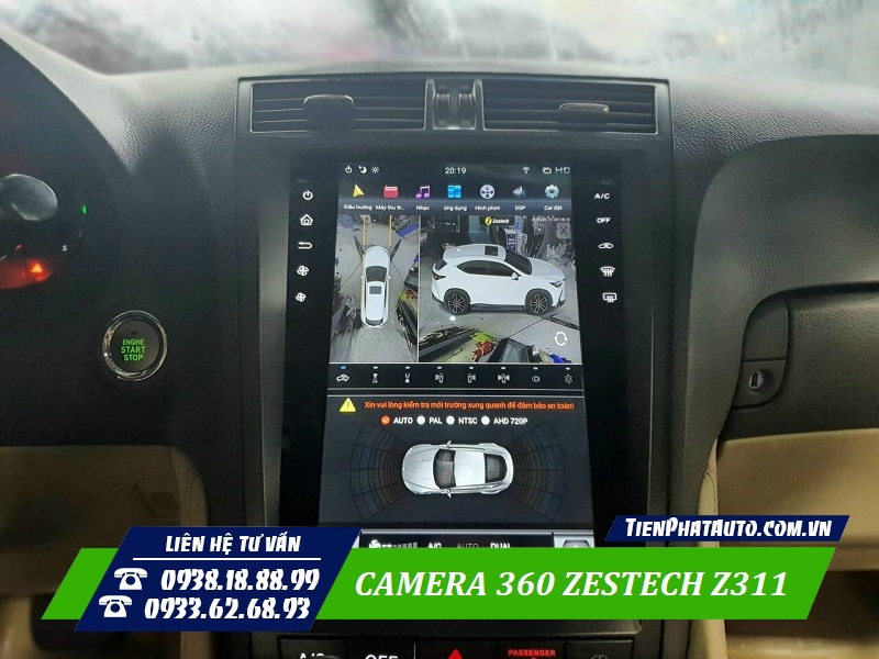 Camera 360 Zestech Z311 hiển thị rõ nét với mô phỏng xe
