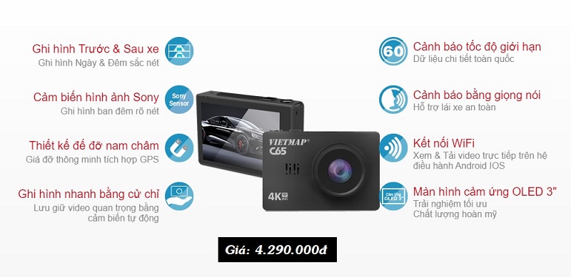 Bảng giá và tính năng camera hành trình Vietmap C65