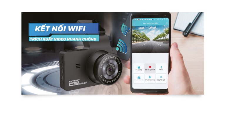 Camera hành trình Vietmap C9 hỗ trợ kết nối Wifi xem lại video