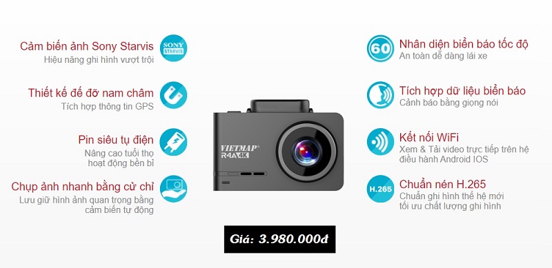 Bảng giá và tính năng camera hành trình Vietmap R4A