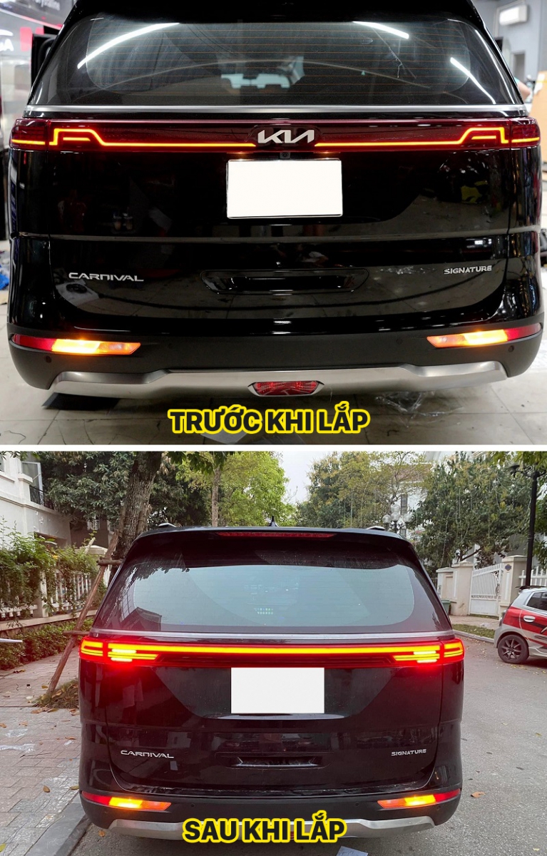 Hình ảnh trước và sau khi độ đèn hậu LED cốp Porsche cho Kia Carnival