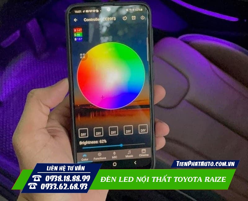 Đèn LED nội thất có 64 màu tùy chỉnh qua Remote hoặc điện thoại