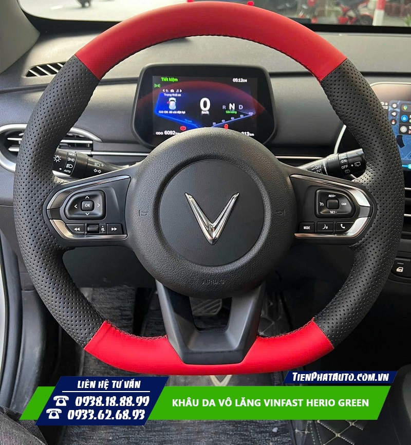 Tiến Phát Auto chuyên khâu da vô lăng cho Vinfast Herio Green