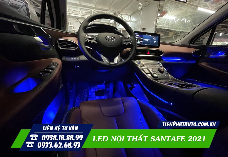 LED nội thất Santafe 2021 gúp không gian bên trong xe nổi bật hơn