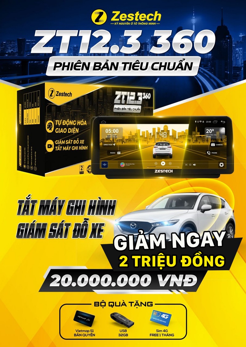 Bảng giá và cấu hình màn hình ô tô Zestech 12.3 inch bản có camera 360 chính hãng