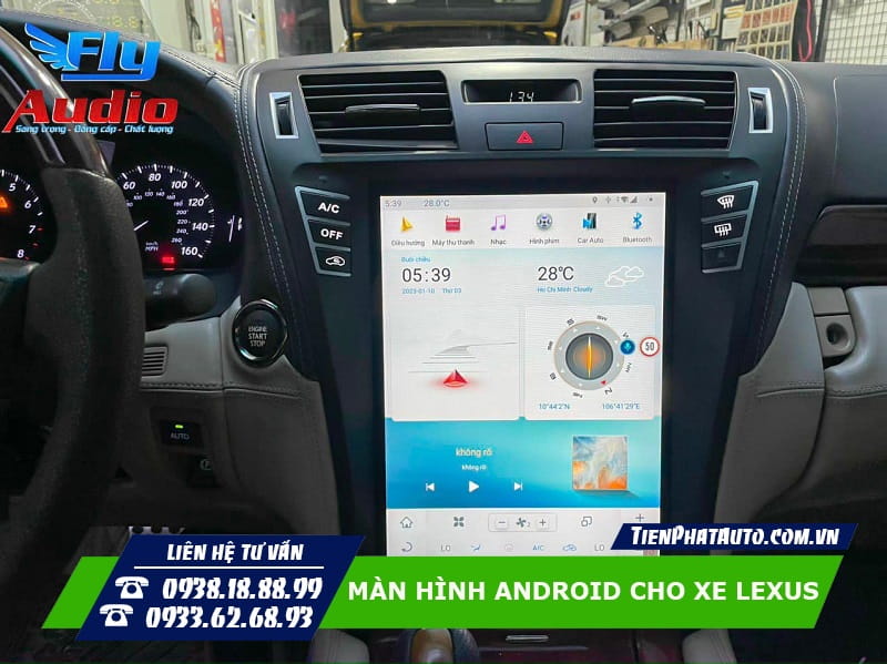 Hình ảnh màn hình Android Fly lắp đặt trên xe Lexus LS460