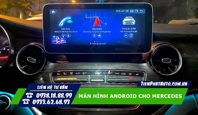 Hỉnh ảnh màn hình Android lắp cho xe Mercedes V Class (2019 - 2022)