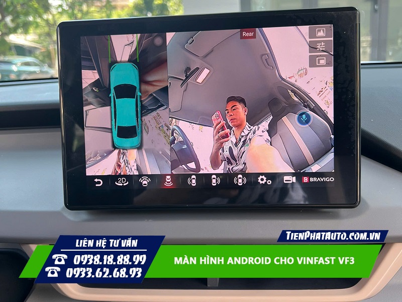 Màn hình Android cho VF3 có liền camera 360 độ rõ nét