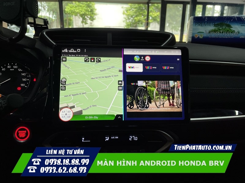Màn hình Android cho Honda BRV cho phép bạn dùng nhiều ứng dụng cùng lúc