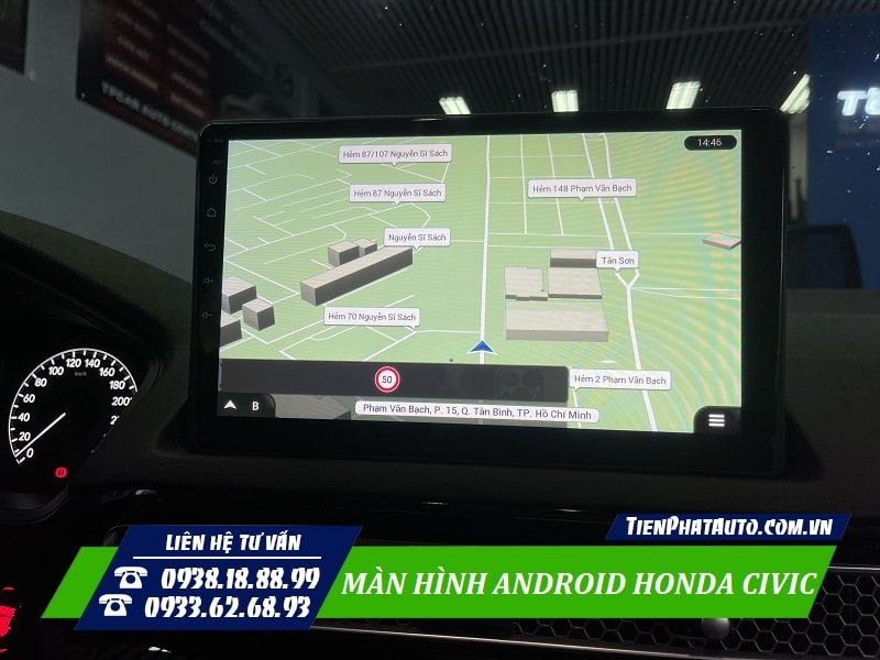 Màn hình Android Honda Civic 2022 tích hợp chỉ dẫn đường tiện lợi
