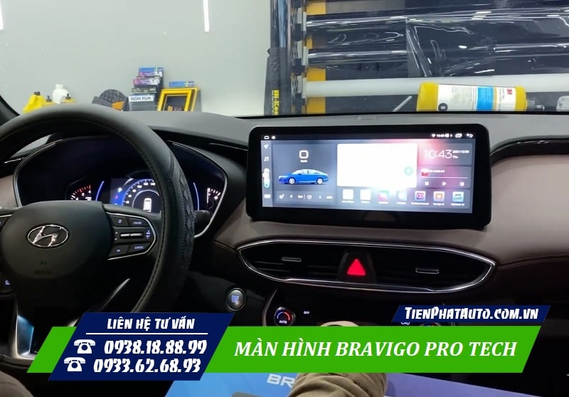 Hình ảnh màn hình Bravigo Pro Tech lắp trên Hyundai Santafe