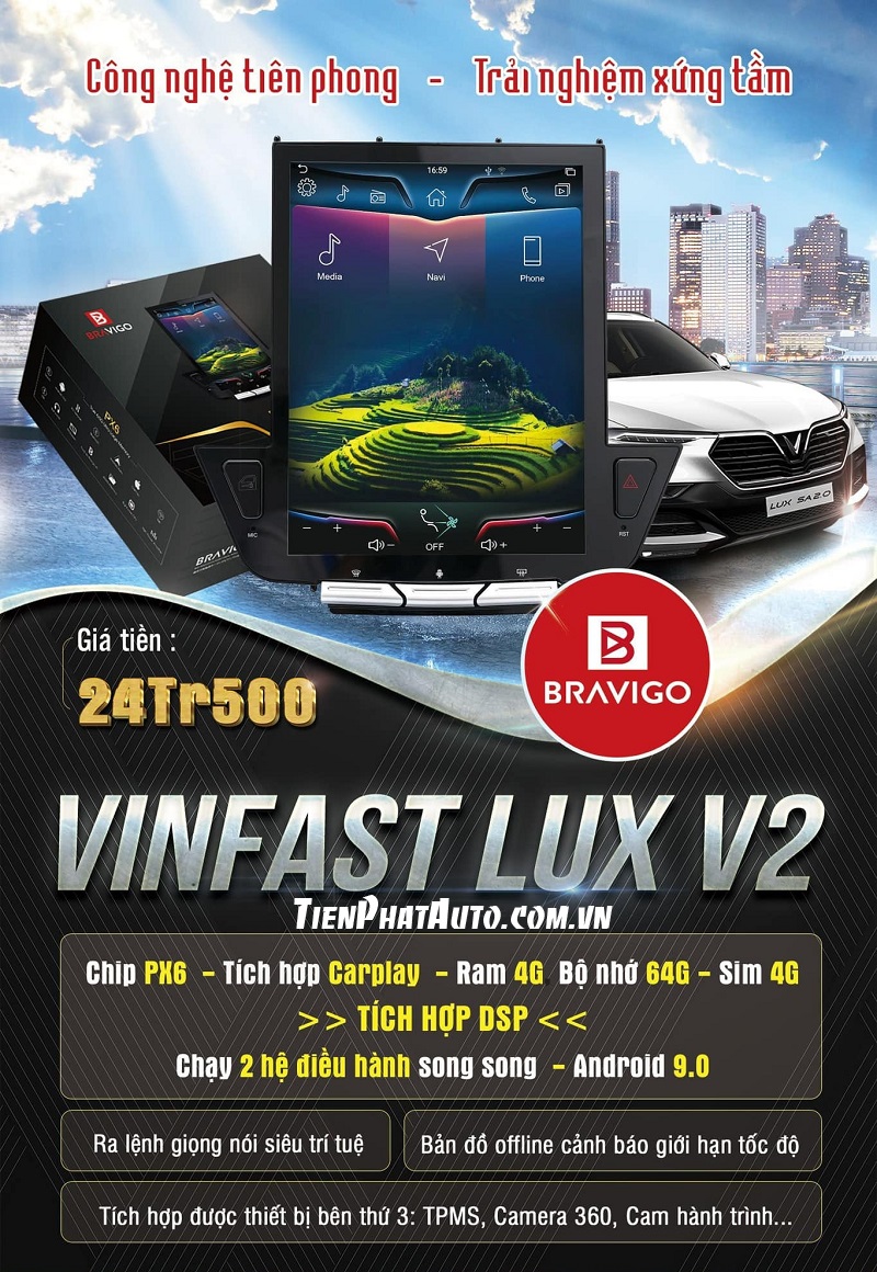Bảng giá niêm yết lắp đặt màn hình Bravigo Vinfast cho Lux A và Lux SA