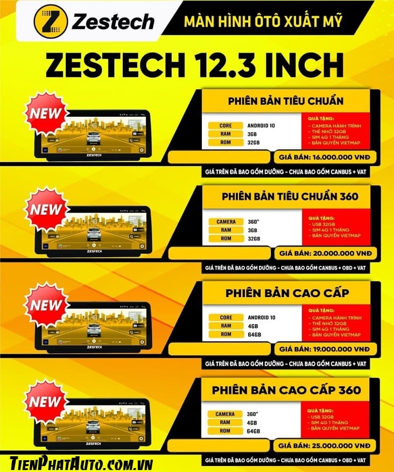 Bảng giá màn hình ô tô 12.3 inch chính hãng Zestech