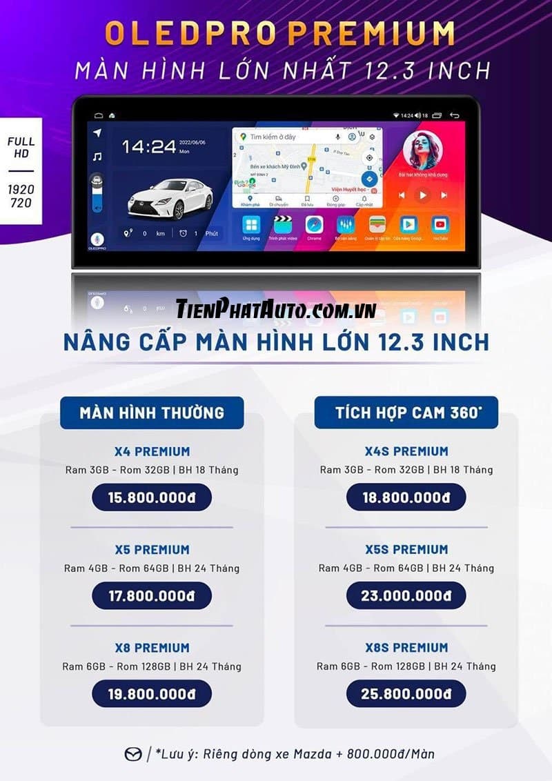 Bảng giá màn hình ô tô 12.3 inch chính hãng OLED