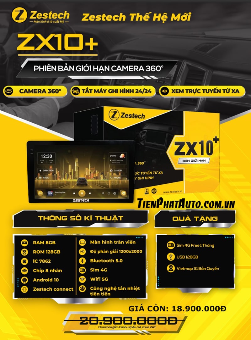 Bảng giá màn hình Zestech 2K ZX10 bản giới hạn liền camera 360 độ