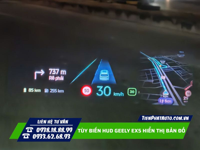 tùy biến HUD geely ex5 hiển thị bản đồ tùy biến HUD geely ex5 hiển thị bản đồ