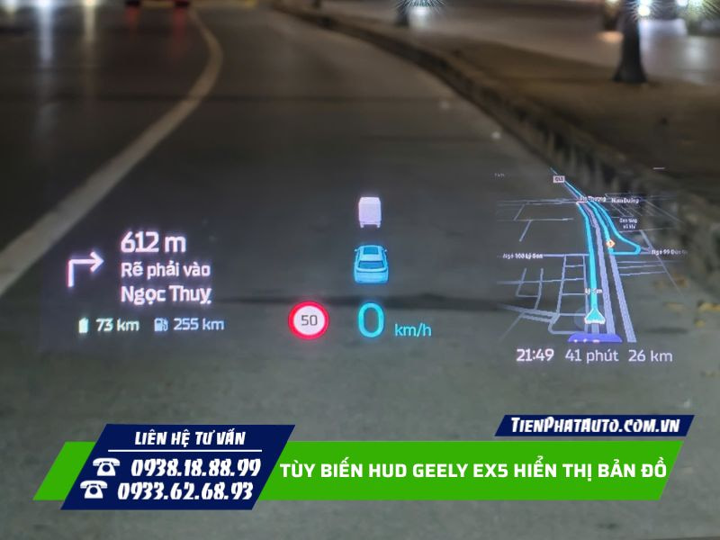 tùy biến HUD geely ex5 hiển thị bản đồ tùy biến HUD geely ex5 hiển thị bản đồ