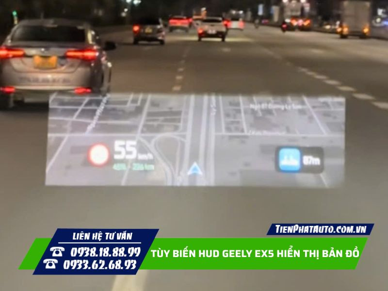 tùy biến HUD geely ex5 hiển thị bản đồ vietmap live lên kính lái