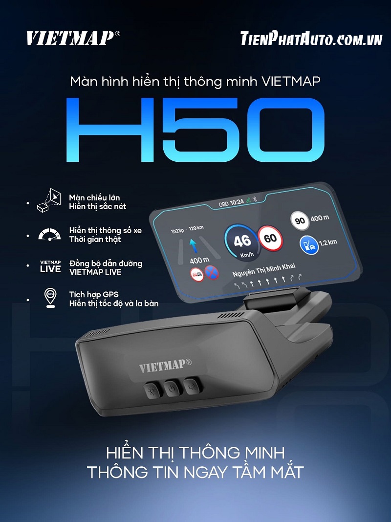 Tiến Phát Auto chuyên lắp màn hình hiển thị thông minh Vietmap HUD H50